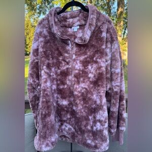 LuLaRoe Cozy Plush Pink Nancy Tie-Dye Sherpa Fleece Quarter-Zip Pullover – 2XL